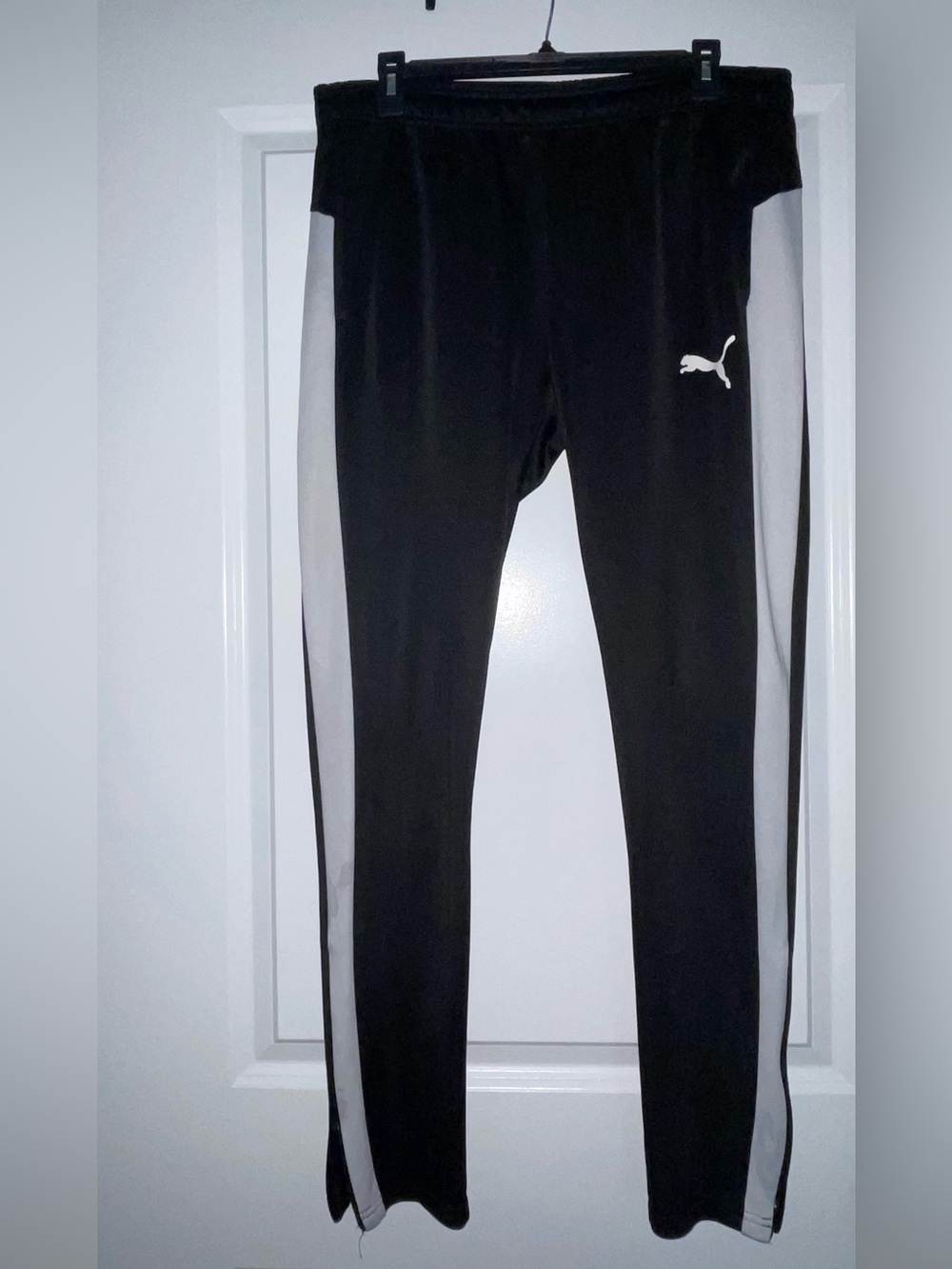 Puma Black Track Pants with White Side Stripes-Size L
